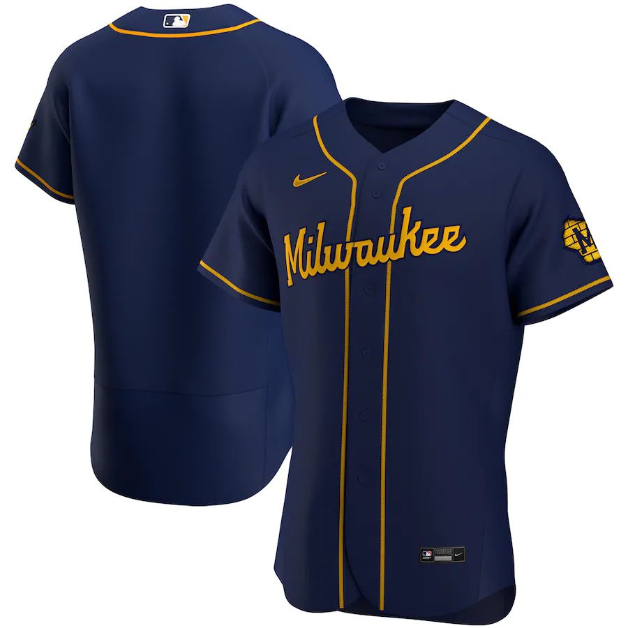 Mens Milwaukee Brewers Nike Navy Alternate Authentic Team Logo MLB Jerseys->milwaukee brewers->MLB Jersey